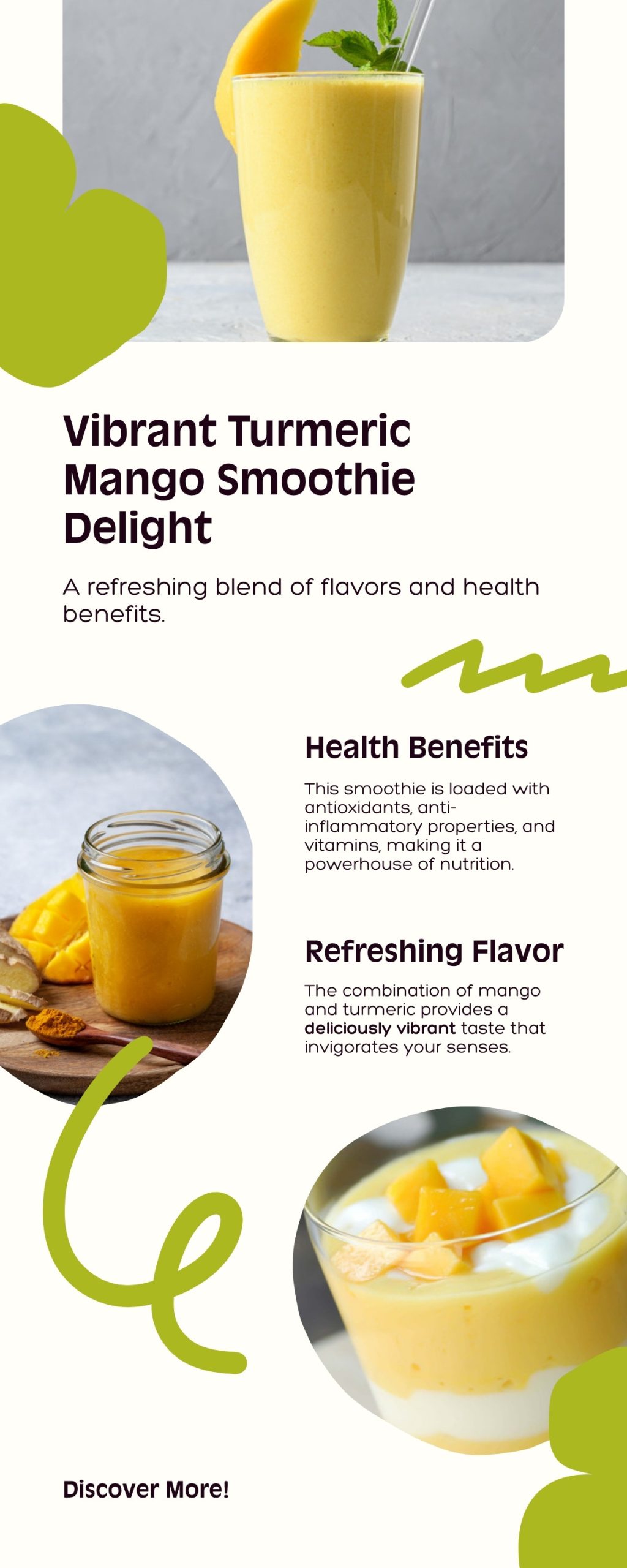 Golden turmeric mango anti-inflammatory smoothie recipe in a glass with fresh mango and turmeric root