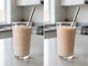 Greek yogurt vs protein powder smoothie comparison, shown side by side in matching glasses