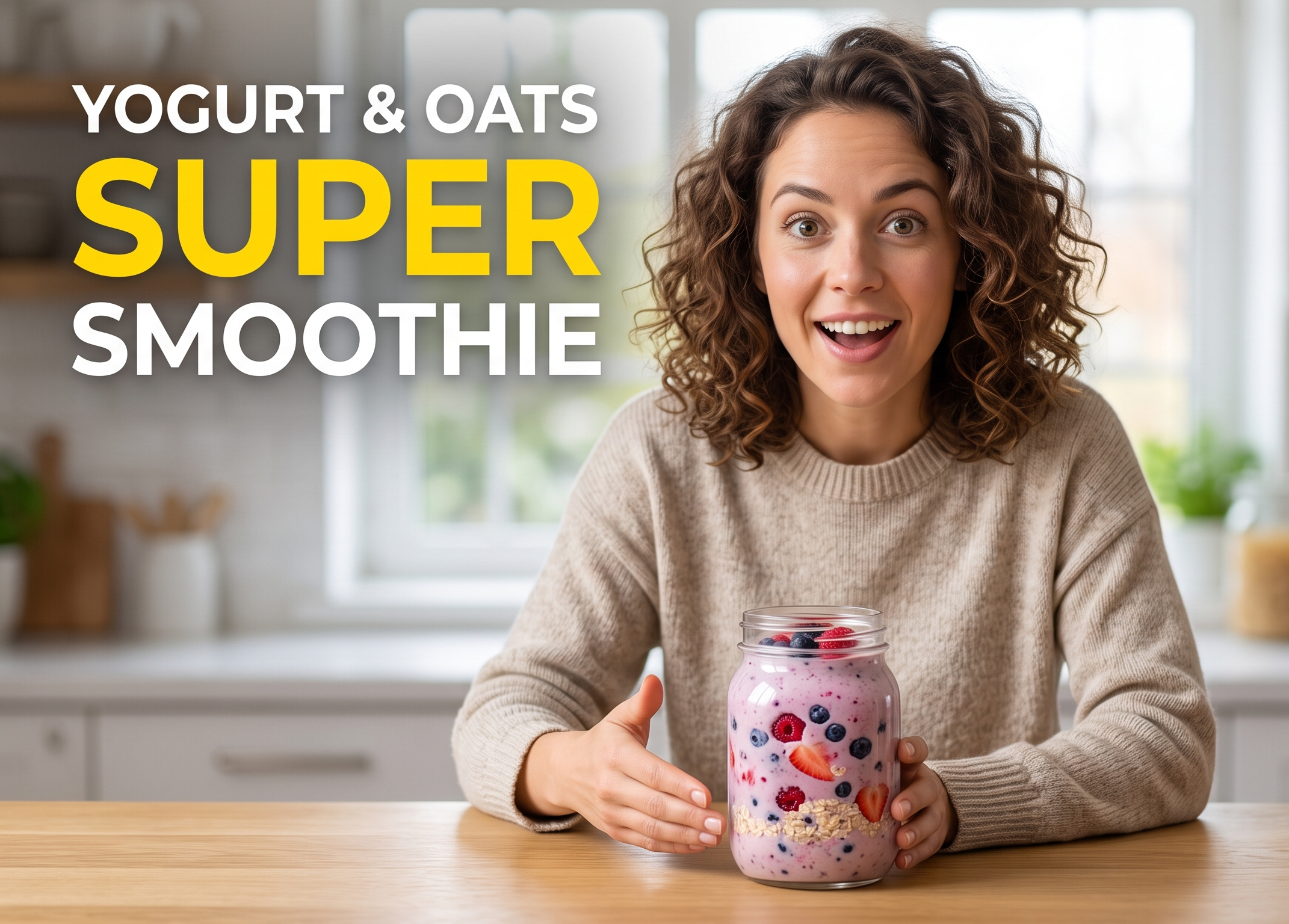 High protein Greek yogurt and protein powder berry smoothie in a glass jar